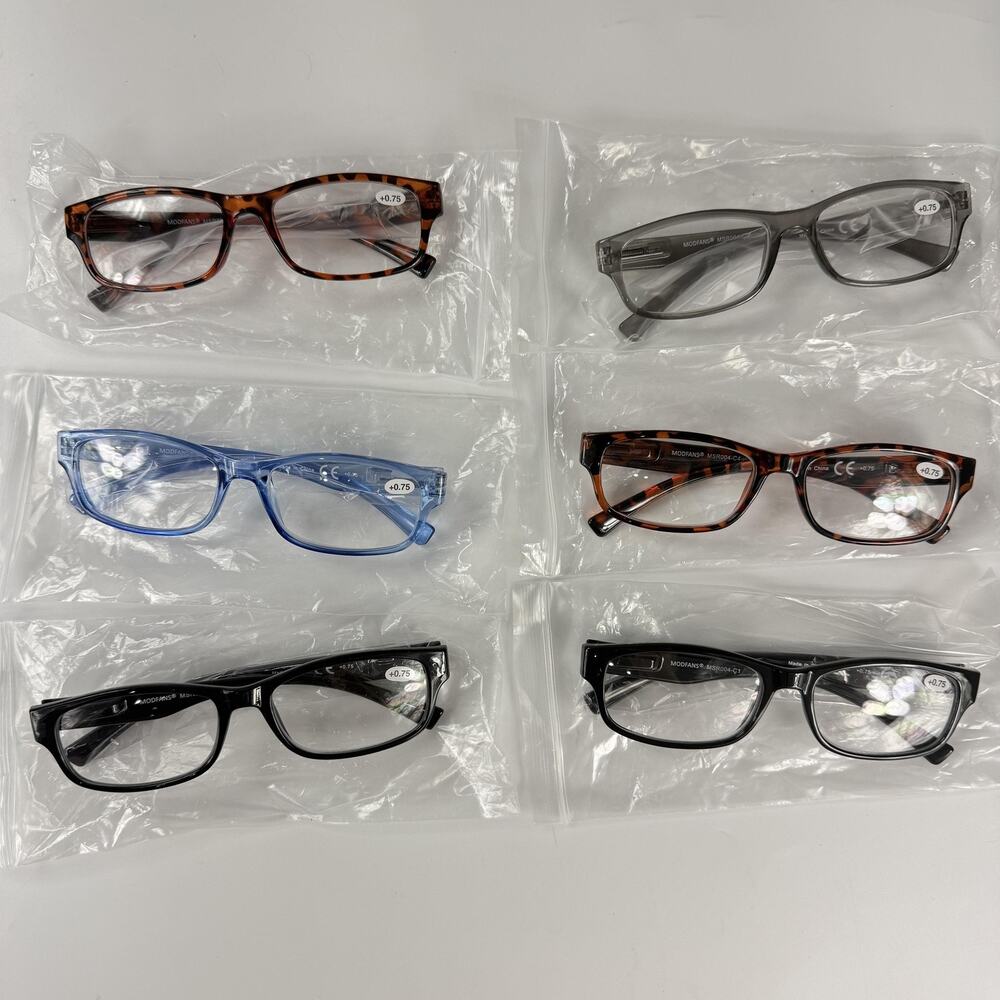 MODFANS MSR004-C1 C2 C3 C4 +0.75 Reading Glasses Lot 6 Multicolor Square Unisex